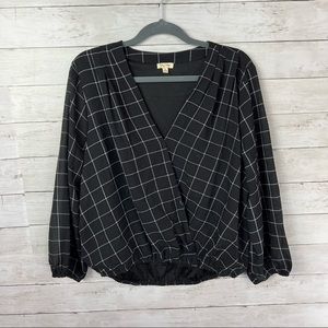 Lily White Black White Grid Wrap Blouse